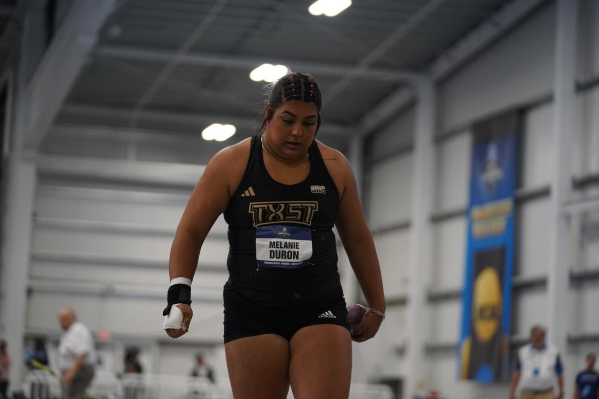 Texas State junior thrower Melanie Duron warming up to throw at the 2025 NCAA Indoor Championships, Saturday, March 25, 2025, in Virginia Beach, Virginia.