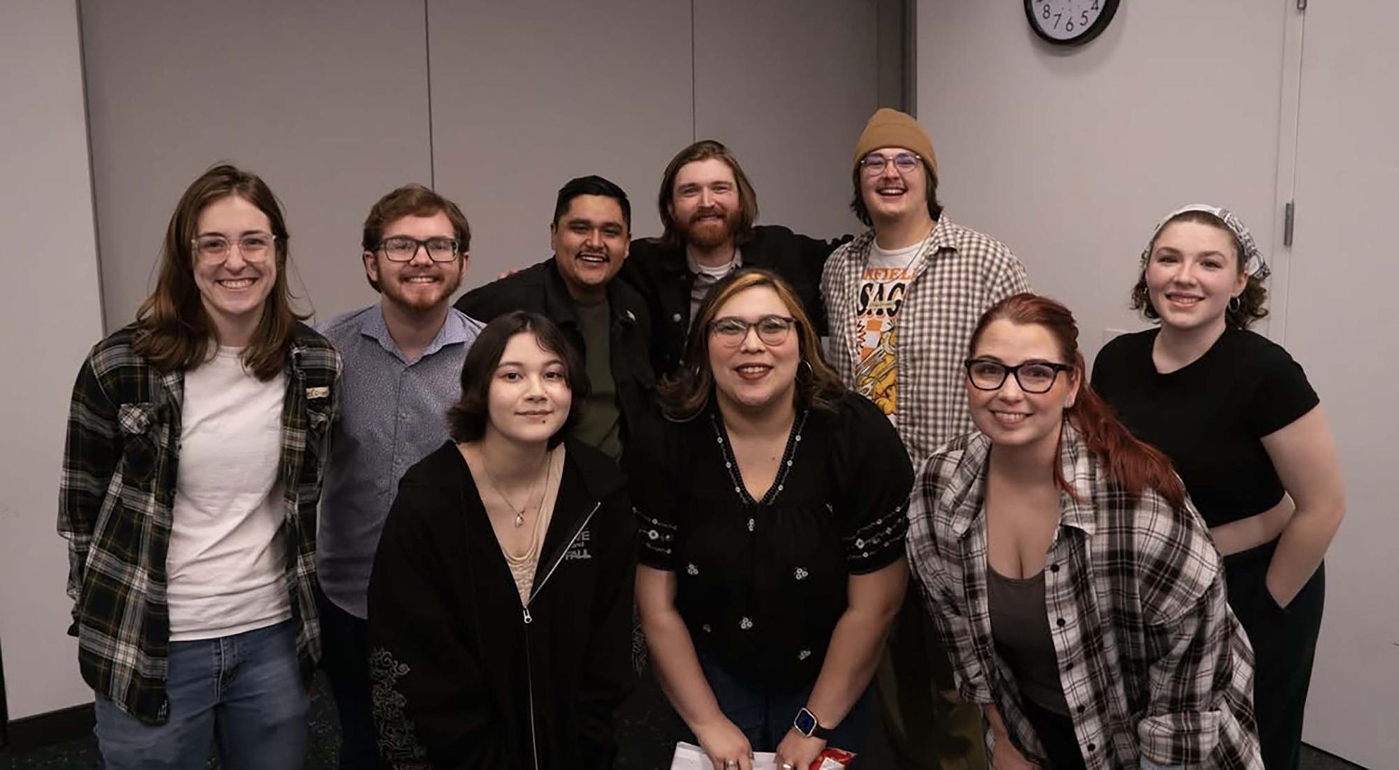 The cast and crew of "How to Skydive Without a Parachute" pose for a photo, Saturday, March 1, 2025, at the San Marcos Public Library. Photo courtesy of Katie Henderson.