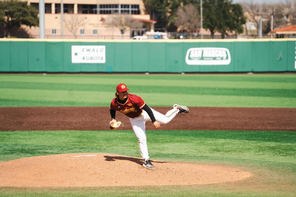 Texas State junior LHP Alex Valentin (7) pitching against Grand Canyon, Sunday, Mar. 2nd, 2025 at Bobcat Ballpark.