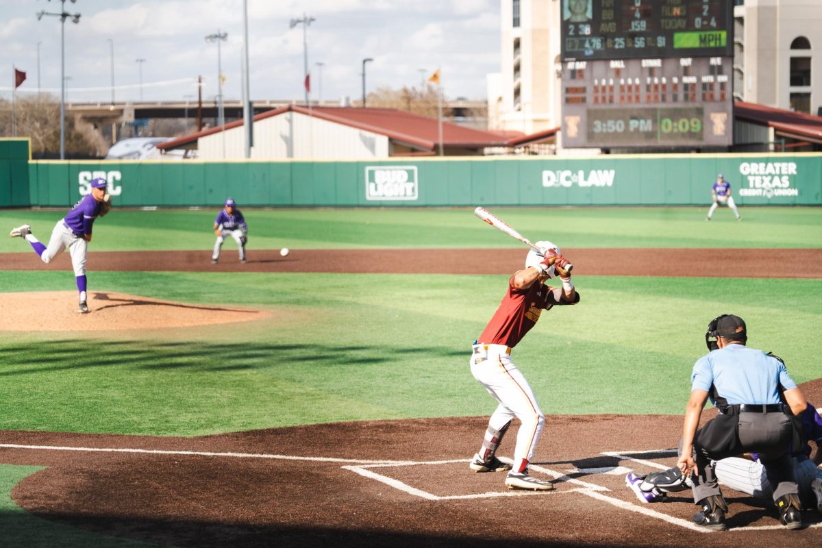 Texas State junior third baseman Chase Mora (2) goes up to bat against Grand Canyon University, Sunday, March 2, 2025 at Bobcat Ballpark. Bobcats defeated GCU 6-5.