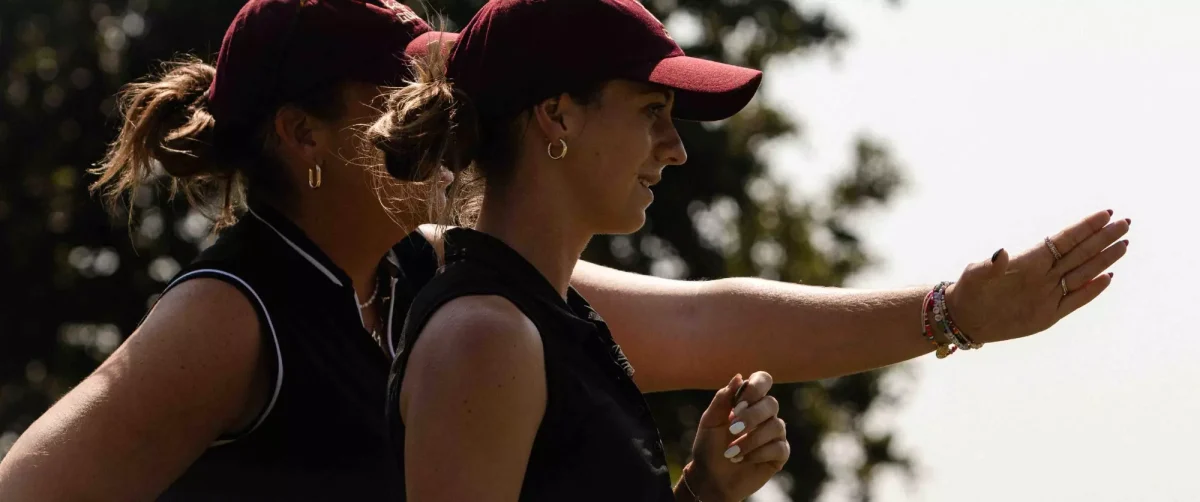 Texas State golfers Yvonne Chamness and Grace Quintanilla at the Sam Golden Invitational. 
