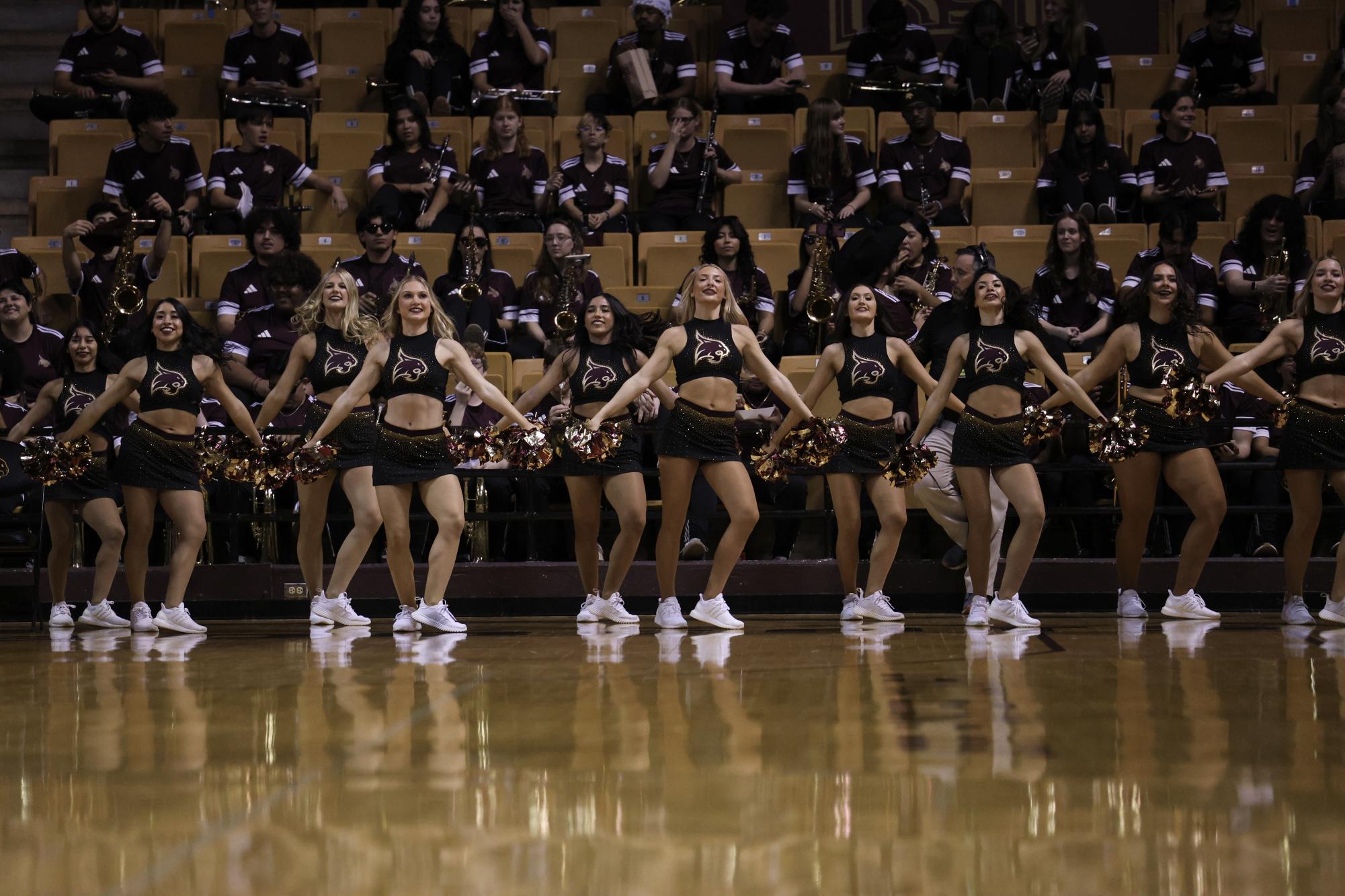 The Texas State Strutters perform during the Bobcats Women's Basketball game against Appalachian State, Wednesday, Jan. 21, 2026, at Strahan Arena.