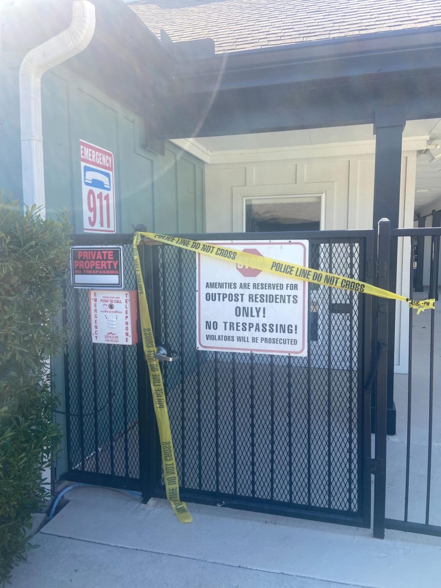 The pool area closed at The Outpost after a shooting left at least one person injured, Sunday, Nov. 2, 2025, on Post Road. One of the suspects is still wanted with a $1,000 reward.