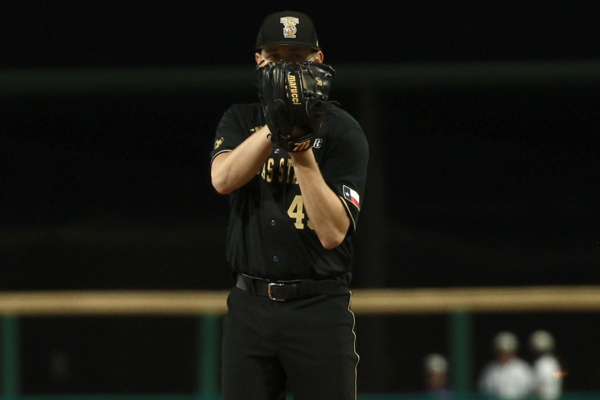 Texas State graduate pitcher Kyle Froehlich (40) prepares to pitch against Abilene Christian, Friday, Feb. 27, 2026, at La Moderna Field in Cleburne, Texas. The Bobcats won 5-4.