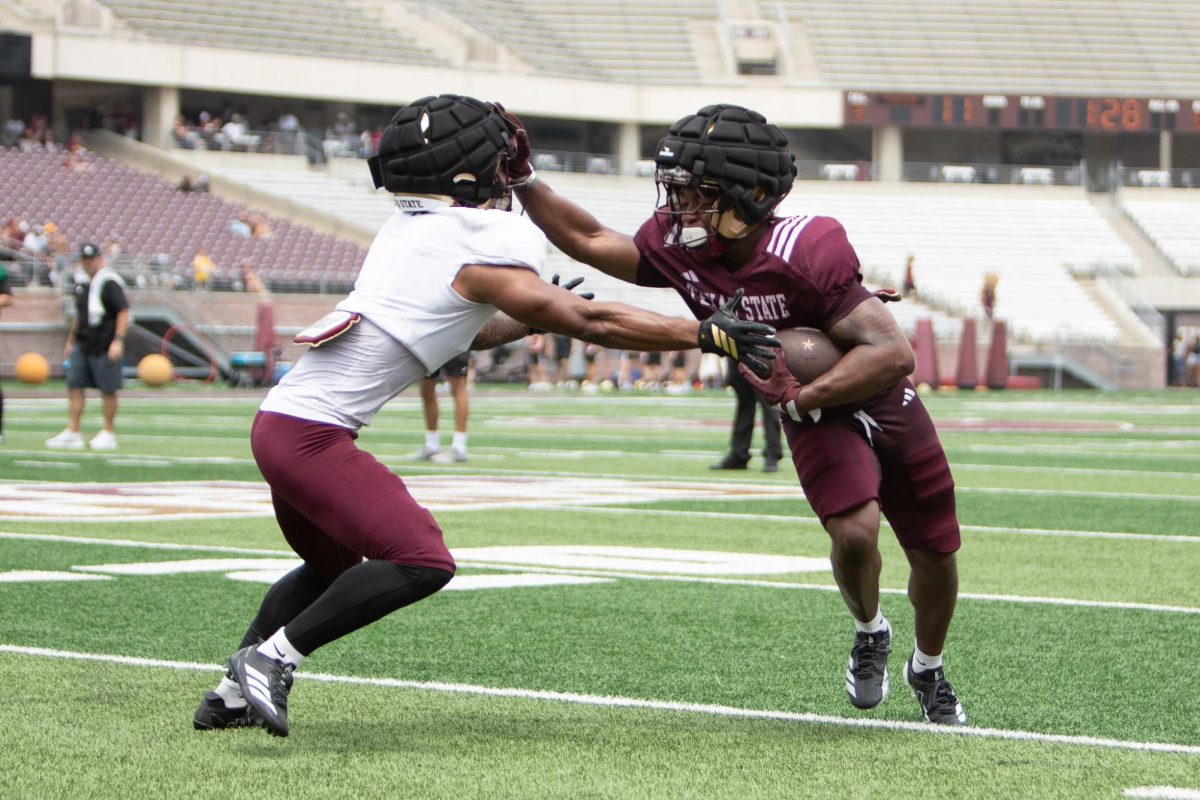 Texas State football player going through drills in the spring showcase. Saturday, April 25, 2026. at UFCU Stadium.