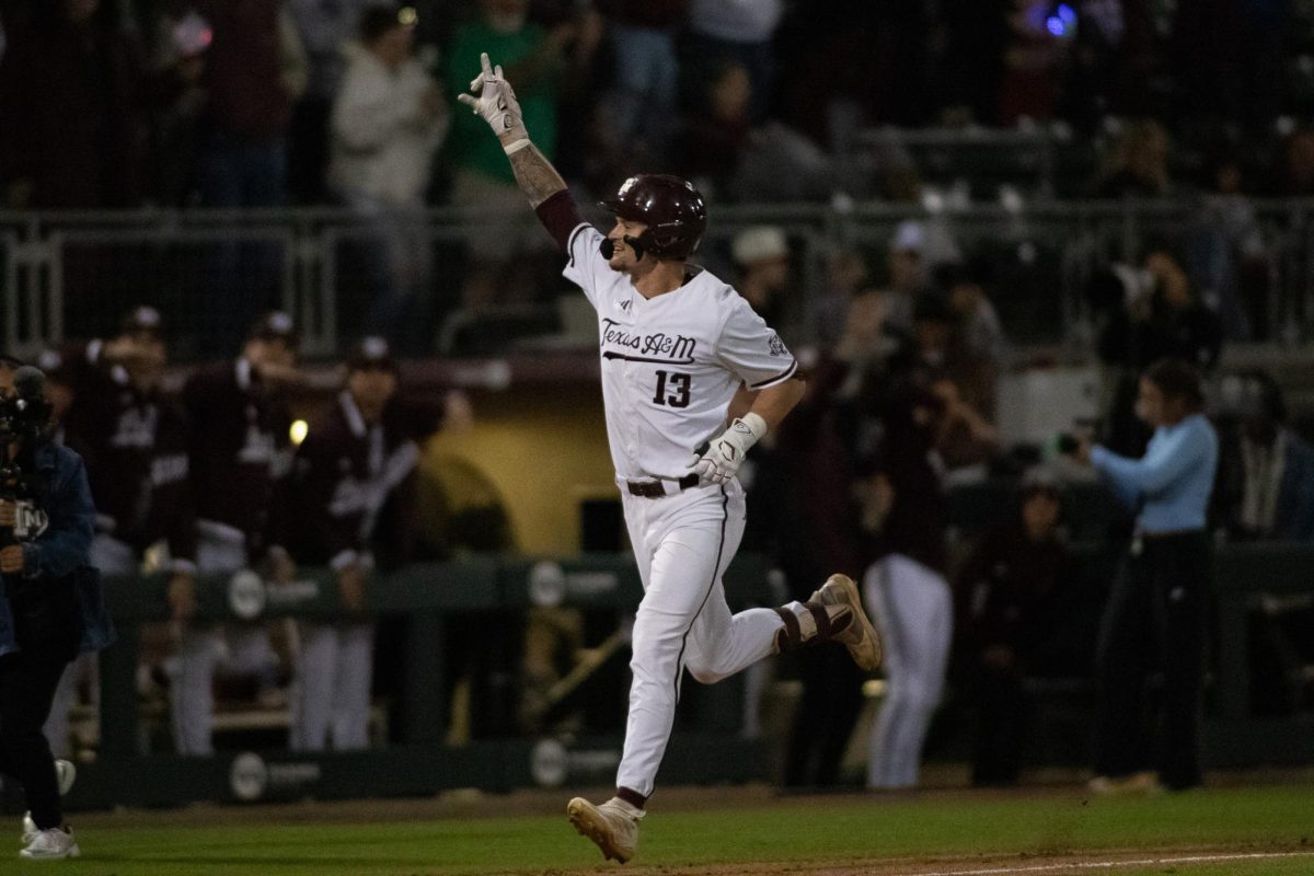 Texas A&M junior center fielder Caden Sorrell (13) trots the bases after a home run against Texas State. Tuesday, March 17, 2026, in Olsen Field at Blue Bell Park in College Station, Texas. The Bobcats lost 6-9