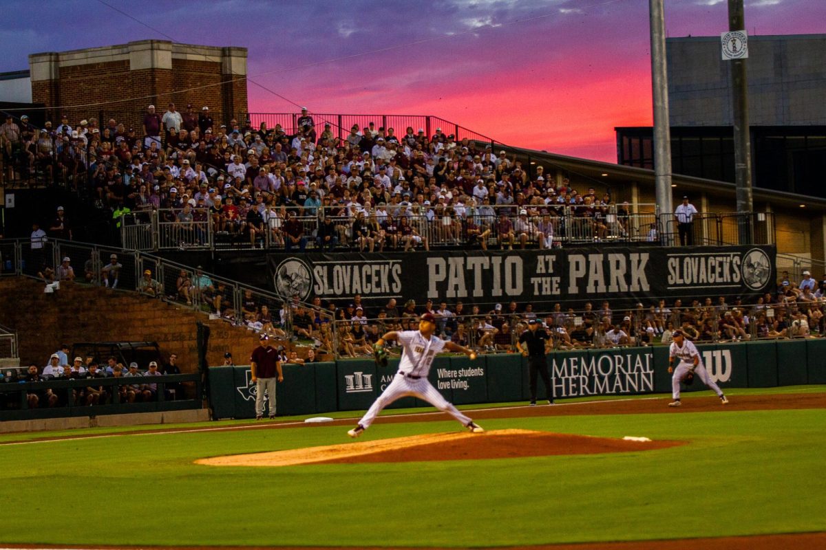 Texas State redshirt junior pitcher Jesus Tovar (13) winds up to pitch at the College Station Regional against Texas A&M, Saturday, May 30, 2026, at Blue Bell Park in College Station, Texas. The Bobcats lost to the Aggies 17-2.
