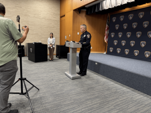 San Marcos Police Department Chief Stan Standridge spoke at a press conference about the fatal officer-involved shooting on June 27, 2026.