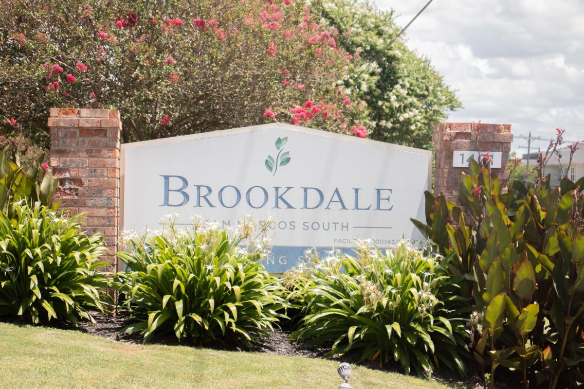 Brookdale San Marcos South, assisted living facility sign sits at 1401 Wonder World Drive, July 3, 2026, in San Marcos. Brookdale San Marcos South was purchased by Gemstone Senior Living in late May 2026.